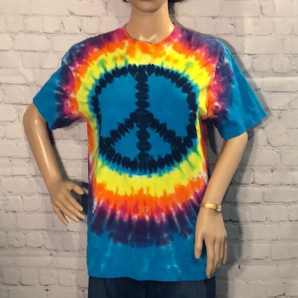 Flux Colorful Tie Dye Tee Shirt Peace Sign - Picture 7 of 9